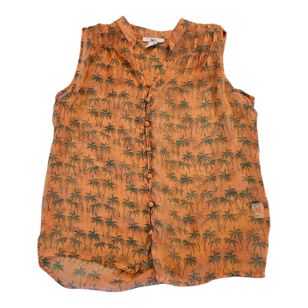 Bar III XS Sheer Orange and Green Sleeveless Button Up Shirt